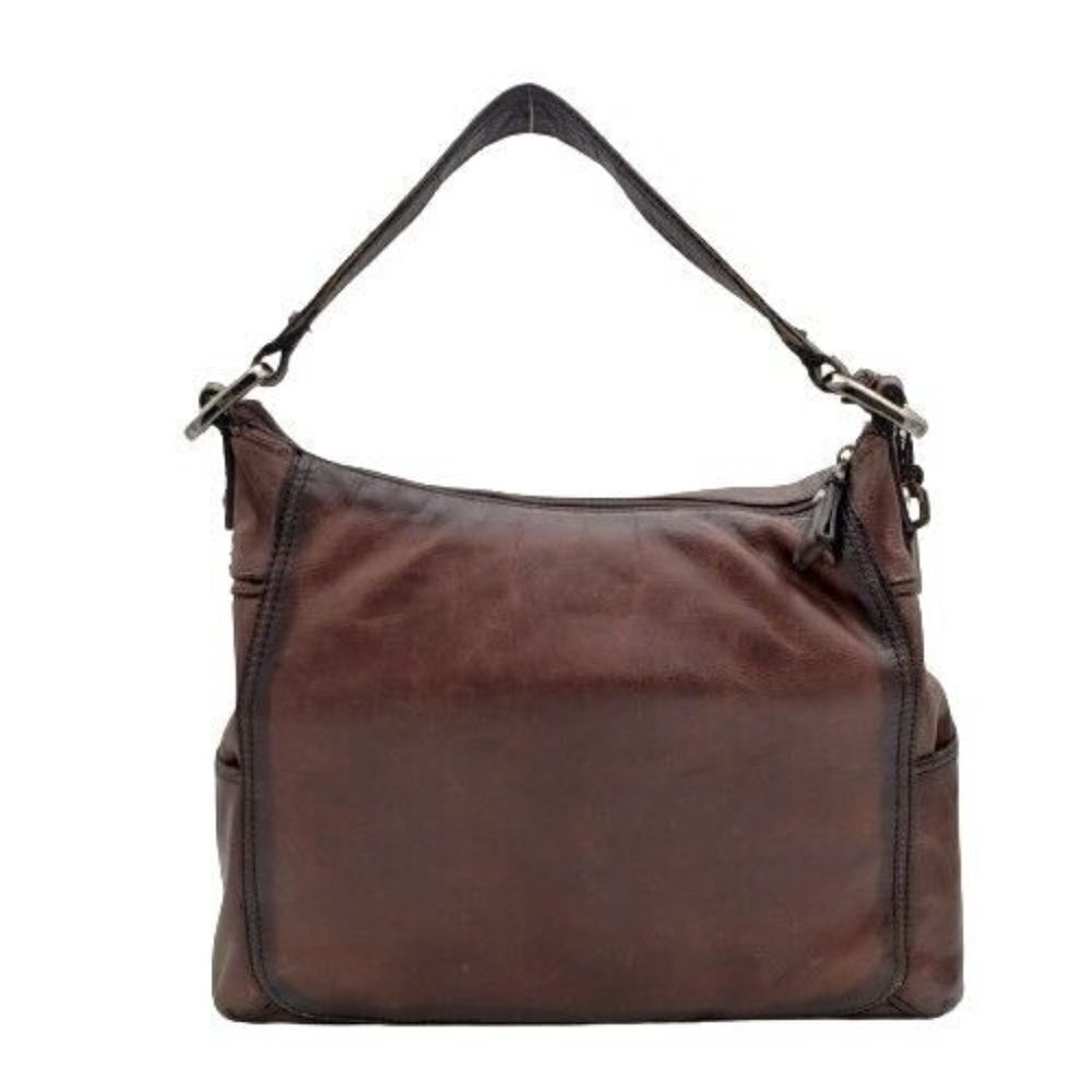 Fossil Womens Distressed Brown Leather Shoulder Bag Medium